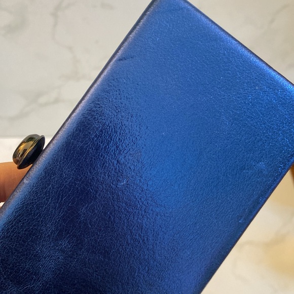 New Deux Lux Shiny Metallic Blue Mini Box Clutch Bag Purse with Chain Strap - Picture 4 of 7